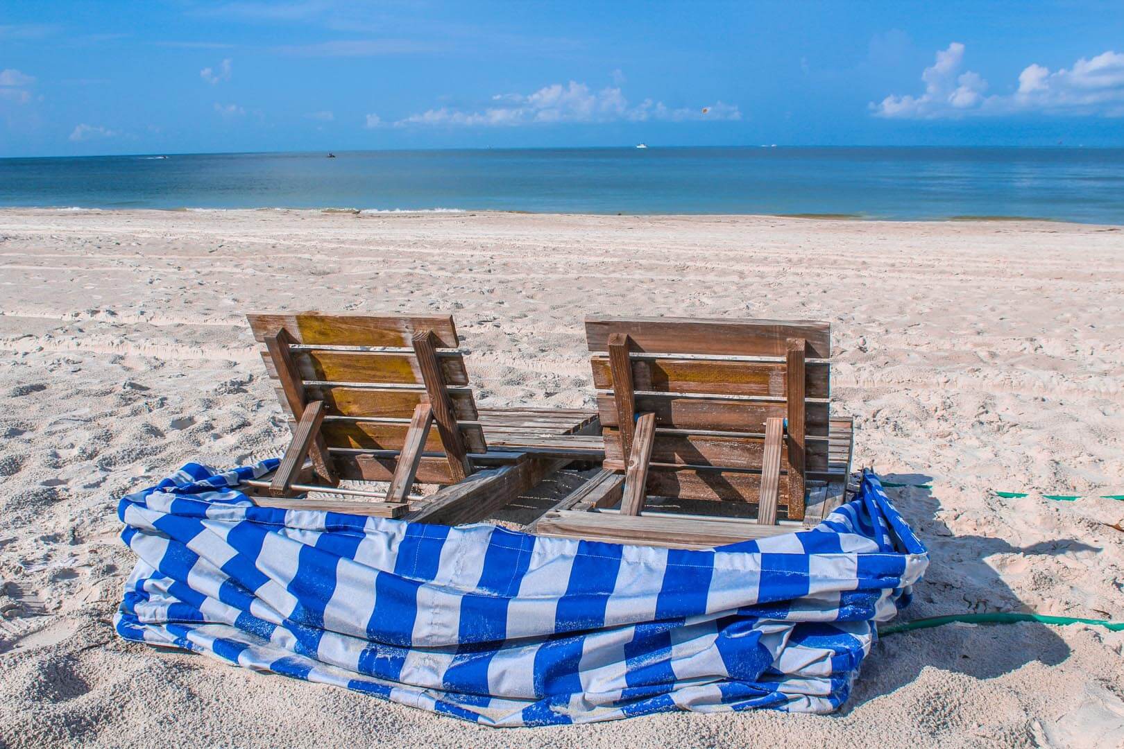 A scenic view of the beach at VRI's Island Gulf Resort in Madeira Beach, Florida.